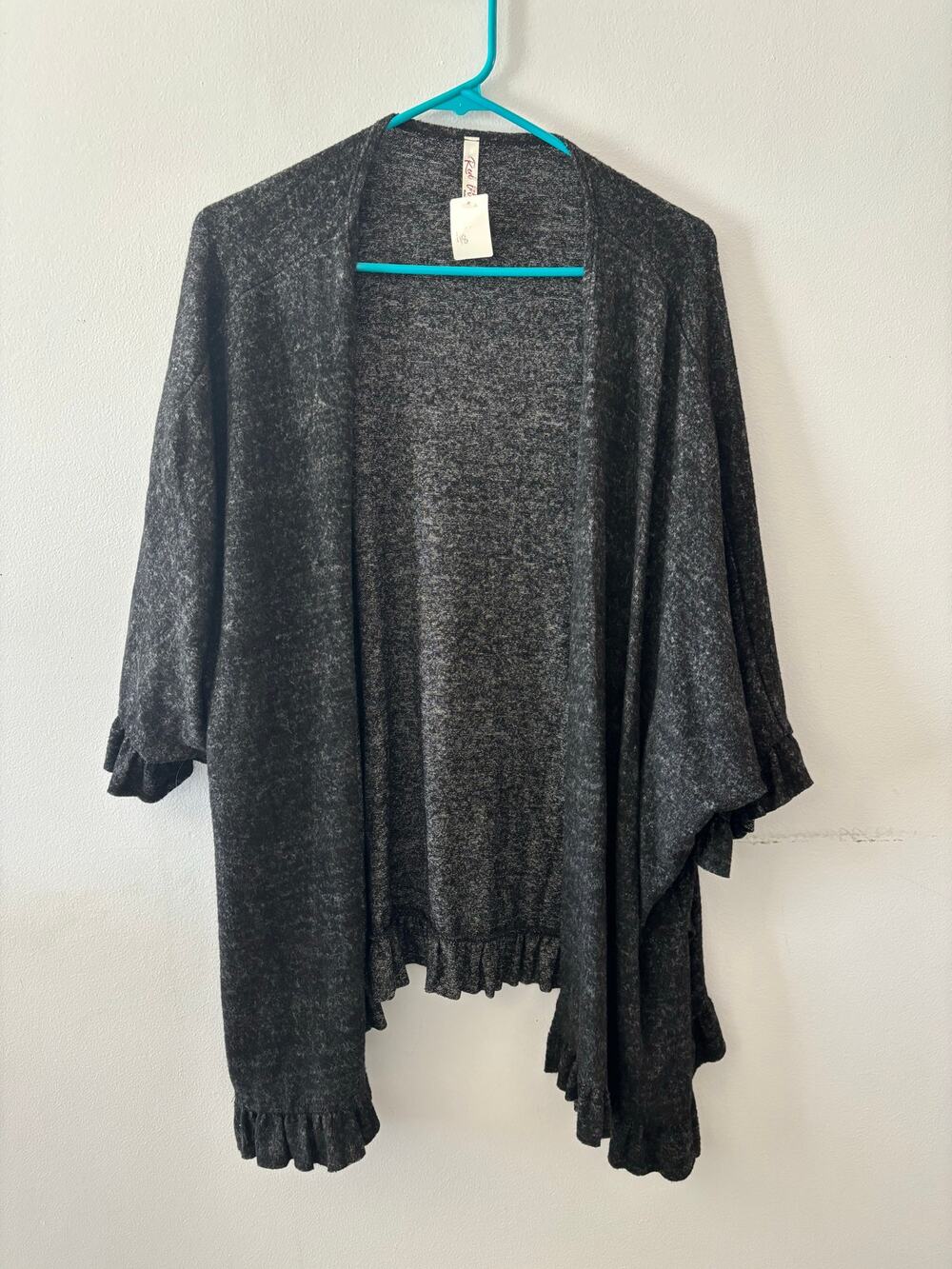 Red Lolly Womens Cardigan Sweater Size Small Heather Gray NWT Ruffles Open Front